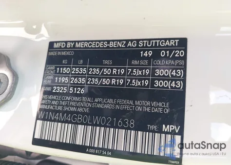 2020 Mercedes-Benz Glb 250 z USA, uszkodzony, nr VIN W1N4M4GB0LW021638